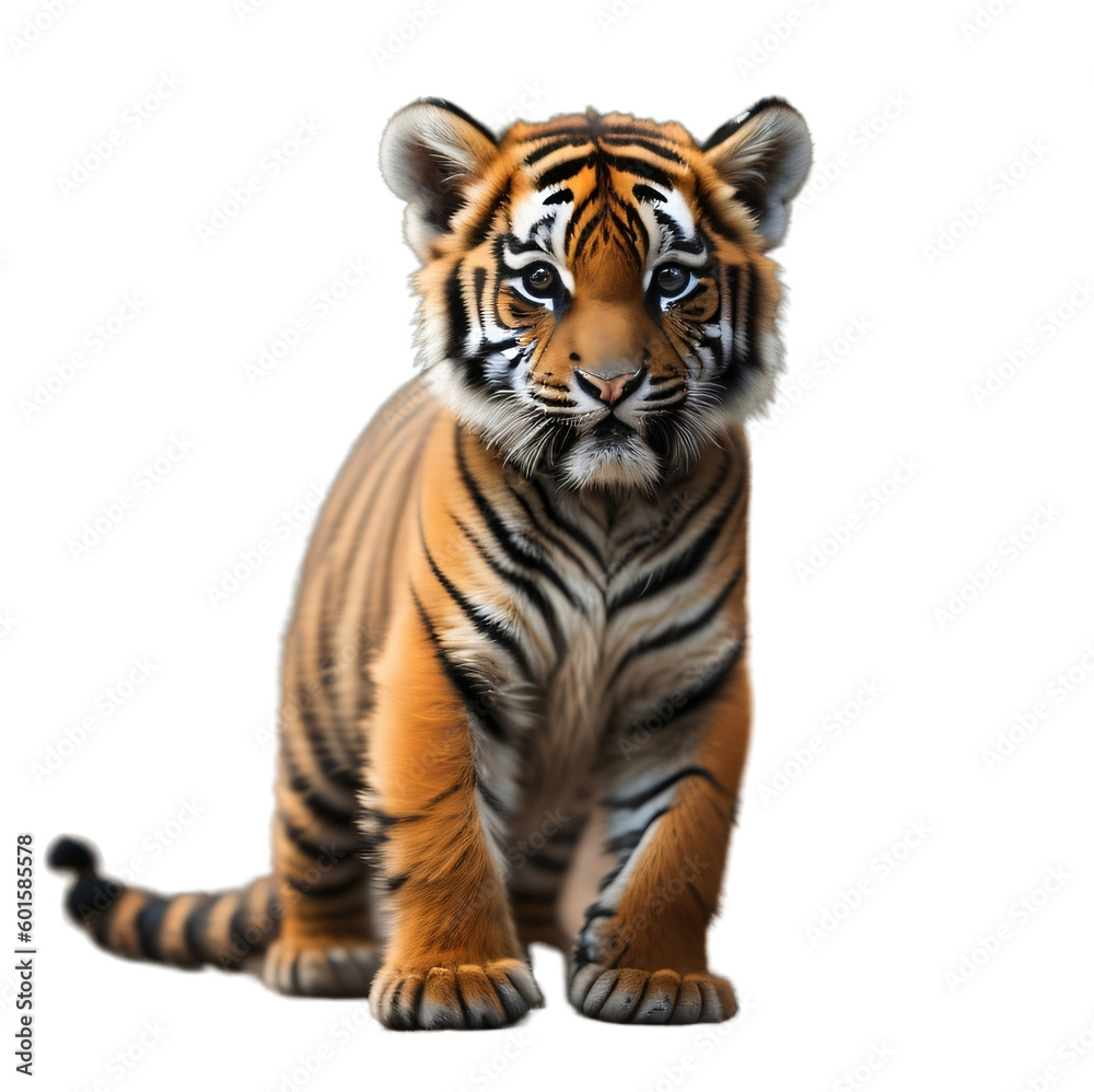 Tiger cub, Bengal Tiger, Royal Tiger, isolated, transparent background, no background. Generative AI.