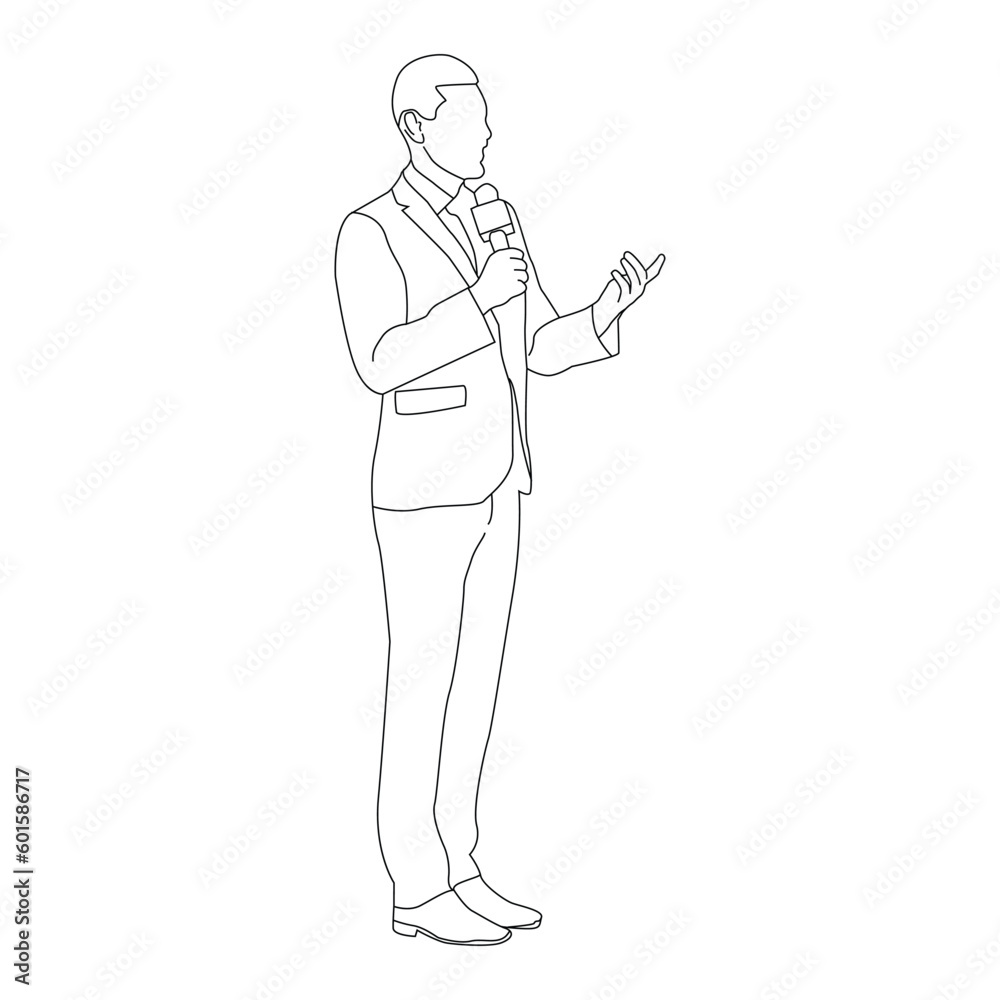Journalist Spread the news with microphone line art vector