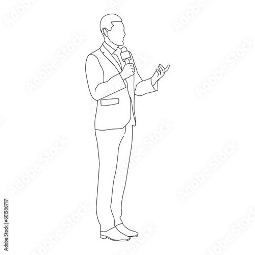 Journalist Spread the news with microphone line art vector