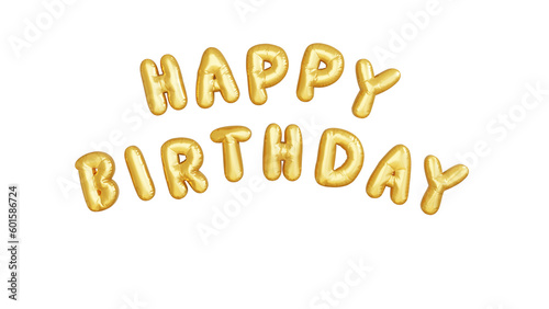 3d render a white background with the words happy birthday gold baloon