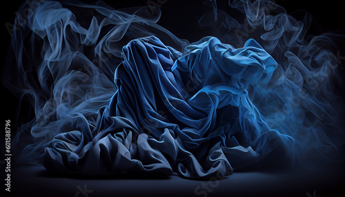 Muted Tone Wrinkled and Crumpled Fabric Flows in Place of Blue and Grey Color AI Generative