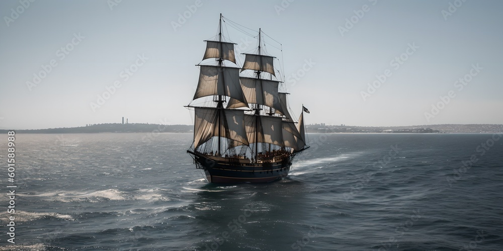 Fototapeta premium a large sailing ship in the middle of the ocean