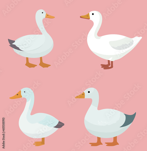 white Goose icon, white background, simplify flat design