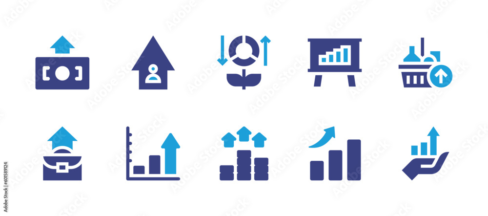 Increase and decrease icon set. Duotone color. Vector illustration. Containing growth, increase, data analytics, profit, investment.