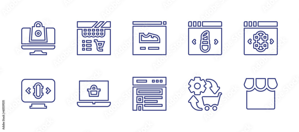 Web store line icon set. Editable stroke. Vector illustration. Containing online shopping, shoes, online shop, skate, online, commerce, store.