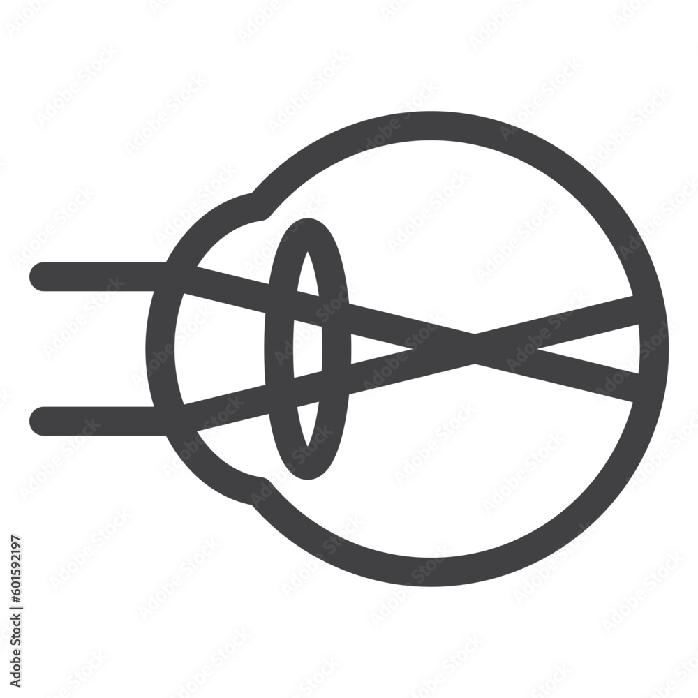 human eye, lens focus inside an eyeball, simple thin line icon human eye, lens focus inside an eyeball, simple thin line icon