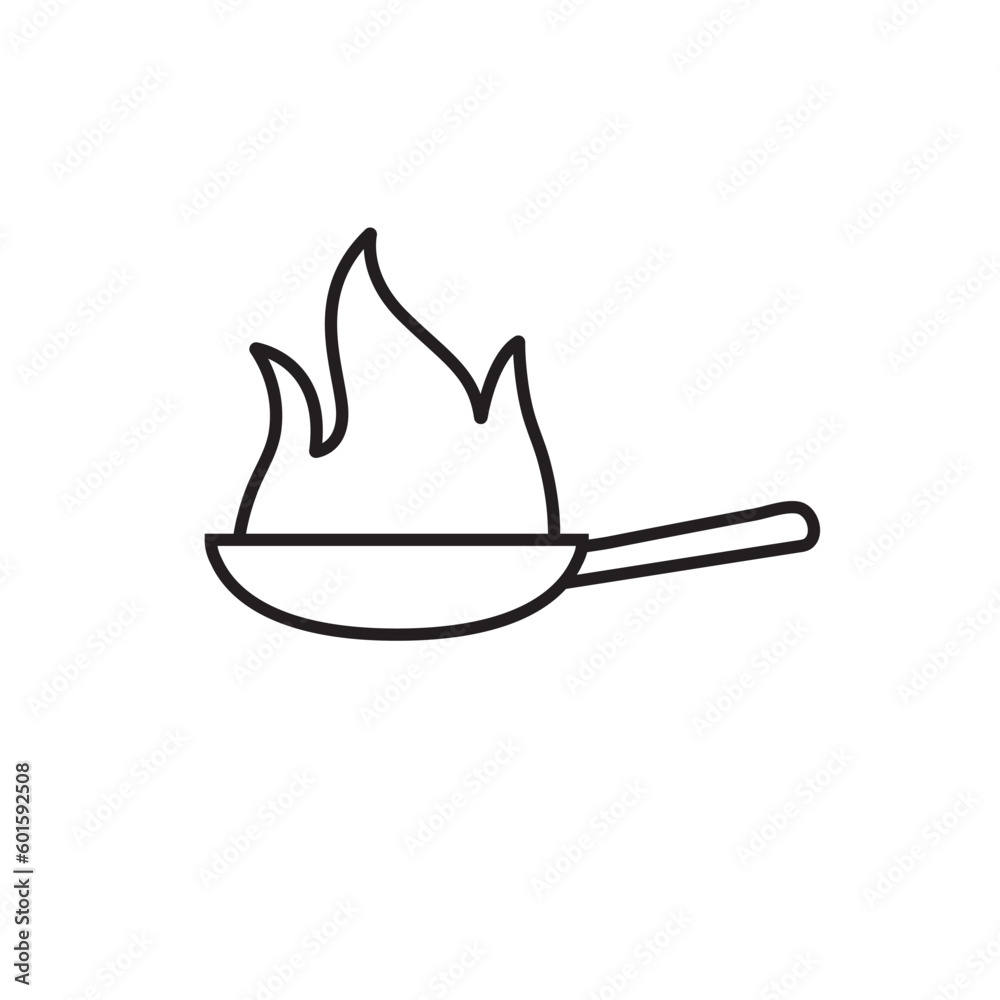 Frying pan line set icon, cooking food logo vector