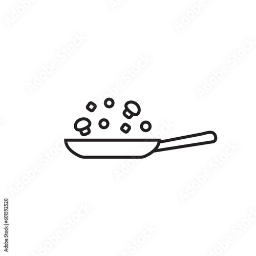 Frying pan line set icon, cooking food logo vector