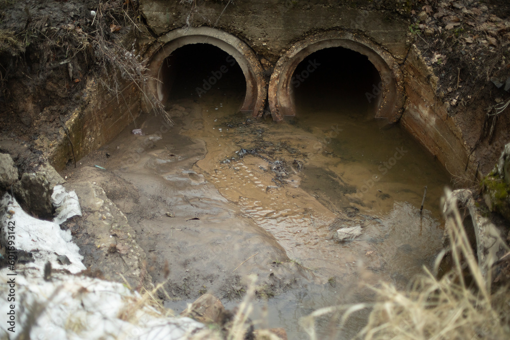 Pipes in ground. Draining water. Industrial waste. Pipes in ground. Draining water. Industrial waste.