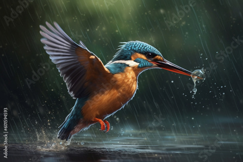 A kingfisher in the rain. generative AI © mualtry002