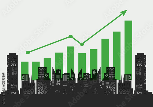 Abstract city building scene and rising arrow chart symbol on transparent, Vector illustration