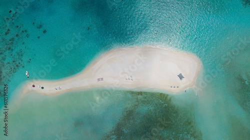 Top view with a tropical Summer with Sand bank while relaxing on vacation as white sand beach in the lagoon background