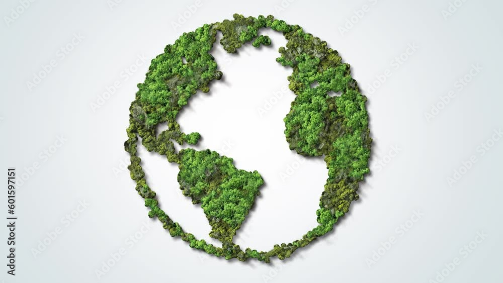 Green World Map- Earth day video tree or forest shape of world map isolated on white background. Earth Day or Environment day Concept. Green earth with electric car. Paris agreement concept. Green World Map- Earth day video tree or forest shape of world map isolated on white background. Earth Day or Environment day Concept. Green earth with electric car. Paris agreement concept.