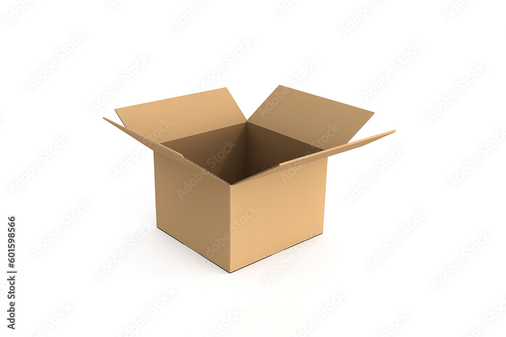 Cardboard box with opened cover isolated on white background. Created with Generative AI Technology Cardboard box with opened cover isolated on white background. Created with Generative AI Technology