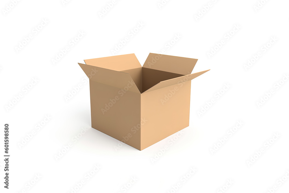 Cardboard box with opened cover isolated on white background. Created with Generative AI Technology Cardboard box with opened cover isolated on white background. Created with Generative AI Technology
