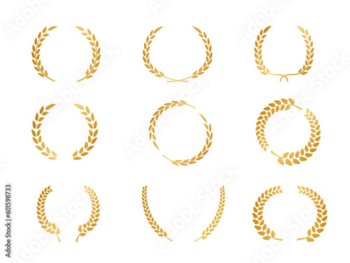 Set of golden vector laurel wreaths