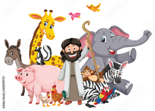 Noah ark Jesus Christ cartoon with animal