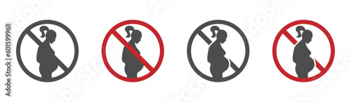 Pregnancy is prohibited vector sign set. Not good for pregnant woman vector illustrations