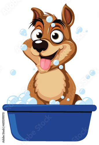 Cute dog taking a bath