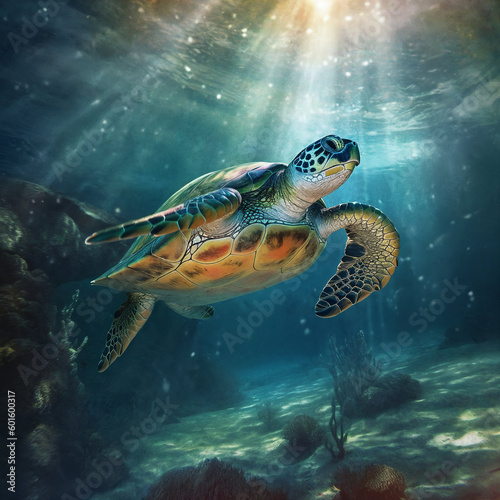 Turtle underwater. Generative AI