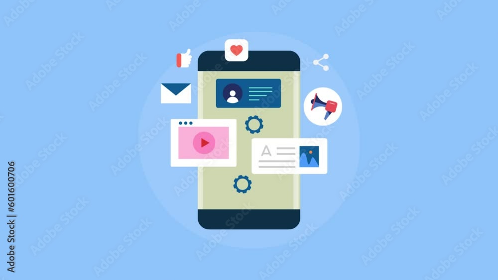 Social media app interface on smartphone screen, mobile content creation technology web application, video animation concept. Social media app interface on smartphone screen, mobile content creation technology web application, video animation concept.
