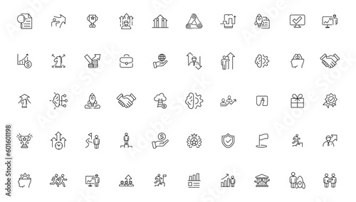 Growth and success line icons collection. Big UI icon set in a flat design. Thin outline icons pack.