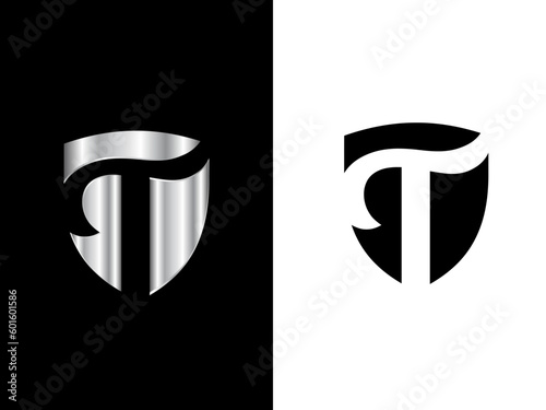 Shield T letter logo design. T logo. Premium design. Lettering design. Business T. Icon