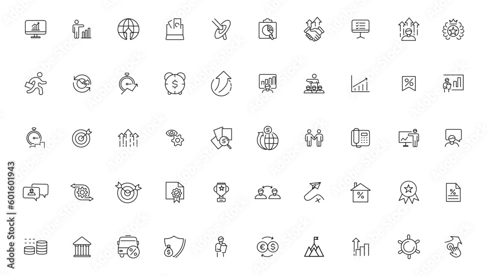 Growth and success line icons collection. Big UI icon set in a flat design. Thin outline icons pack.