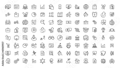 Growth and success line icons collection. Big UI icon set in a flat design. Thin outline icons pack.