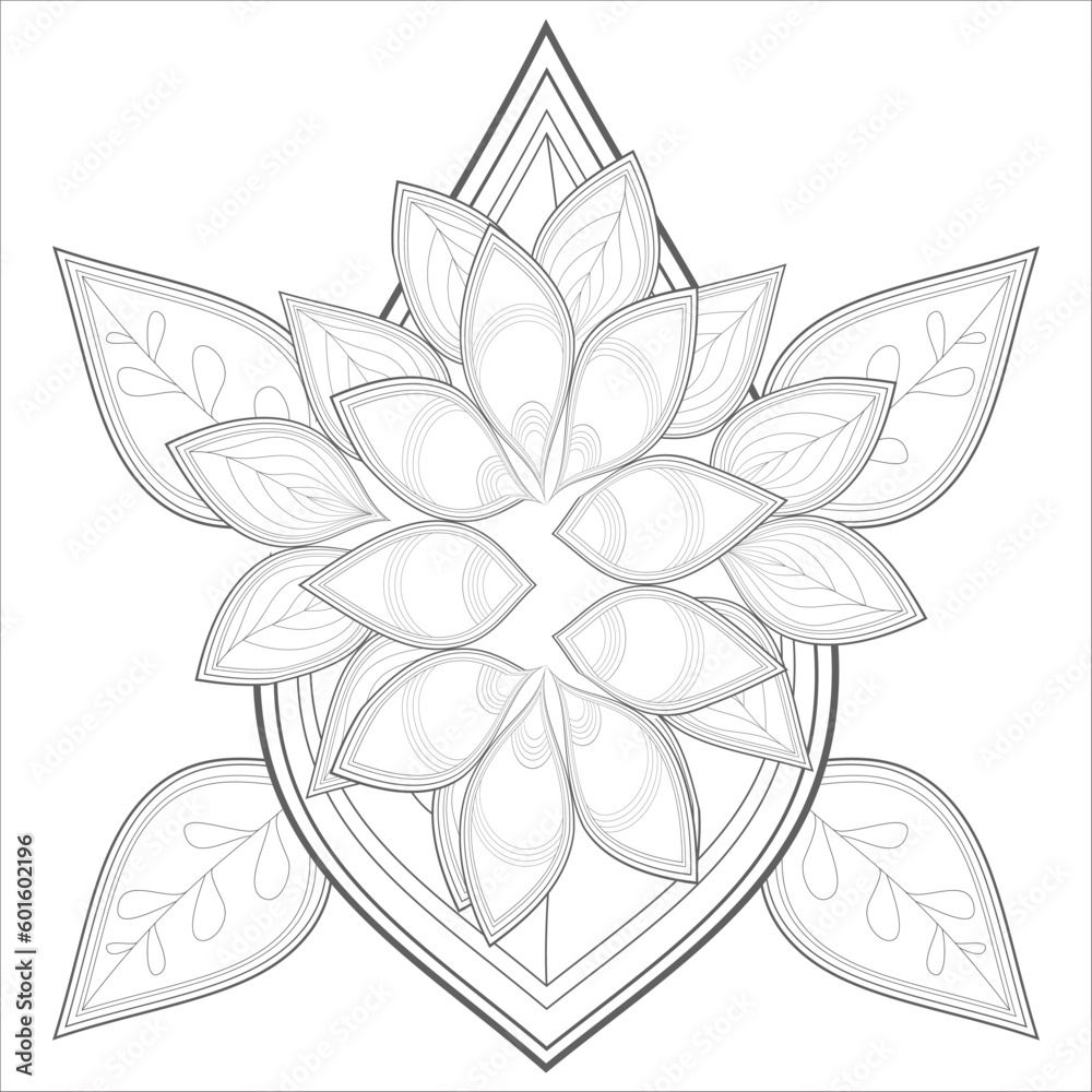 Fototapeta premium Colouring page of beautiful flowers for adults and kids in monochrome colour with white background