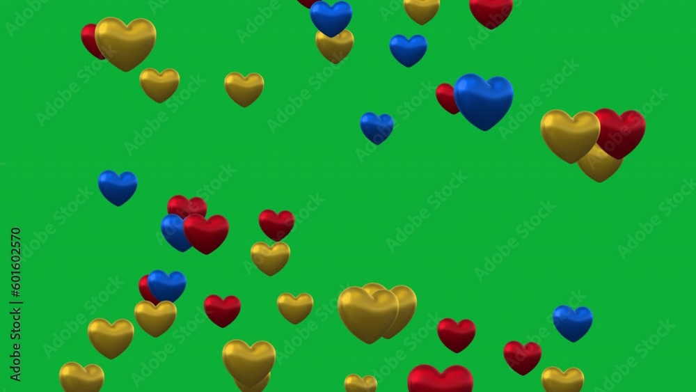 3D hearts falling animation with green screen. Motion graphic video animation for for Valentine's Day, Mother's Day, wedding anniversary, greeting cards invitation and birthday background 3D hearts falling animation with green screen. Motion graphic video animation for for Valentine's Day, Mother's Day, wedding anniversary, greeting cards invitation and birthday background