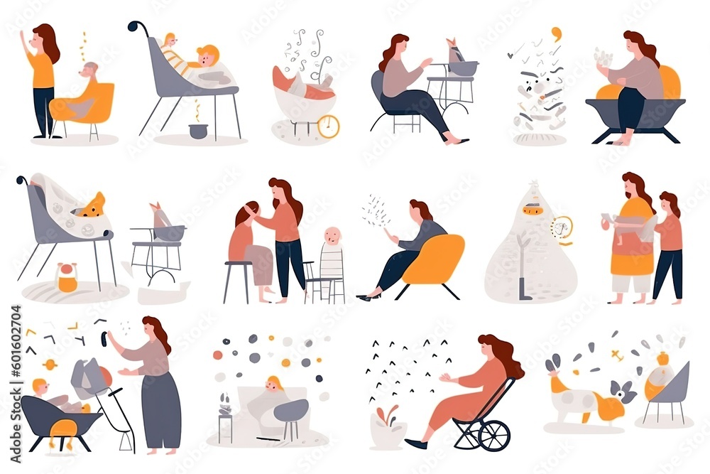 Mother and Child Bond. happy mothers day celebration .illustration. line drawing. Generative AI