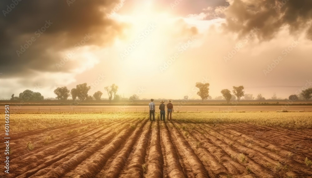 Drought-stricken farmers watch crop fields turn to dust under scorching sun. (Generative AI) Drought-stricken farmers watch crop fields turn to dust under scorching sun. (Generative AI)