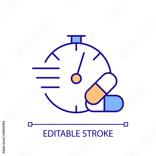 Morning after pill RGB color icon. Emergency contraception. Birth control. Oral contraceptive. Medicine pharmacy. Isolated vector illustration. Simple filled line drawing. Editable stroke