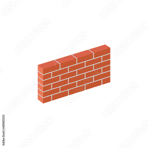 Isometric red brick wall icon vector graphics