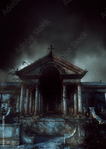 Fotografia 3D Old tomb building at night