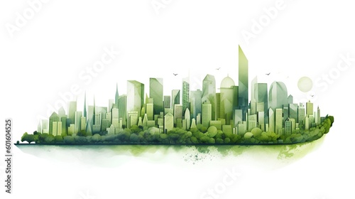 Green city illustration showcasing a harmonious blend of urban architecture and lush greenery. This image represents a sustainable future where cities and nature coexist in balance. Generative AI