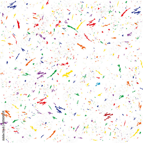 Seamless background pattern of randomly arranged multicolored splashes on a transparent background