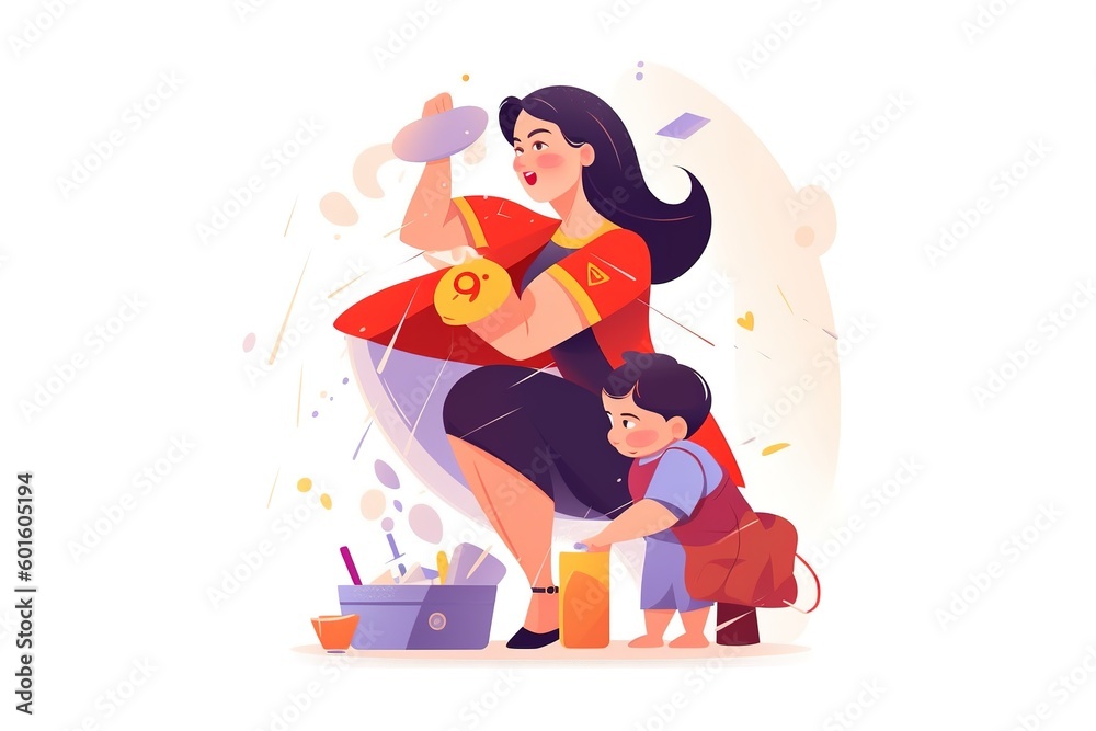 Mother and Child Bond. happy mothers day celebration .illustration. line drawing. Generative AI Mother and Child Bond. happy mothers day celebration .illustration. line drawing. Generative AI