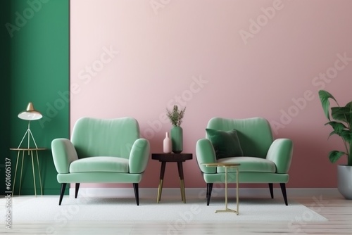 interior background cushion home living room luxury decoration mock up modern simple trendy. Generative AI. © SHOTPRIME STUDIO