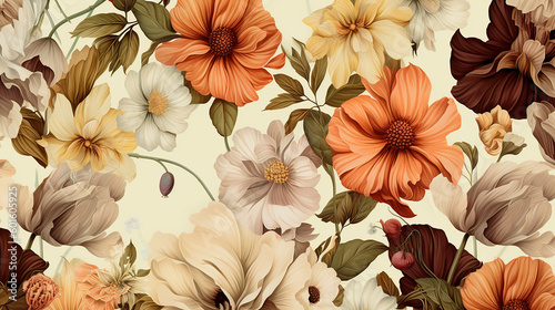 Flowers on a cream colored background. 