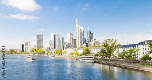 Hyper lapse of Frankfurt am main skyline. Important financial buildings. photo