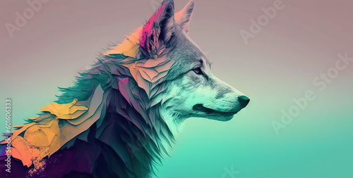 Fototapeta Naklejka Na Ścianę i Meble -  Wolf animal abstract wallpaper. Background in pastel colors generative ai