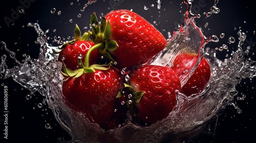 Strawberries in water. Generative AI