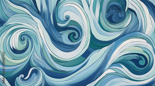 Generative AI, An abstract wave pattern in shades of blue, green, and white © icehawk33