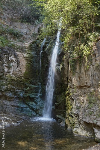 The Leghvtakhevi Waterfall flows into the Tsavkisistskali River which provides sulfurous water for Tbilisi s bathhouses