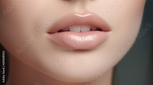 Beautiful young woman s lips closeup. Plastic surgery  fillers
