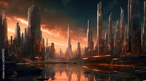 Mega corporations futuristic skylines 