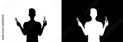 Silhouette of a hairdresser with scissors and a comb. Beauty salon.