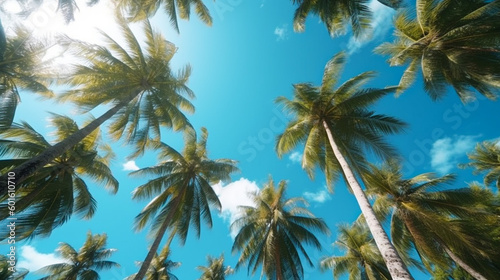 Coconut palm trees perspective view for background. Grnerative Ai.